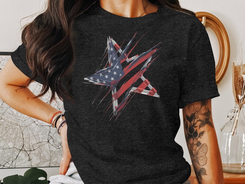 Abstract American Flag Star Design T-Shirt image 2