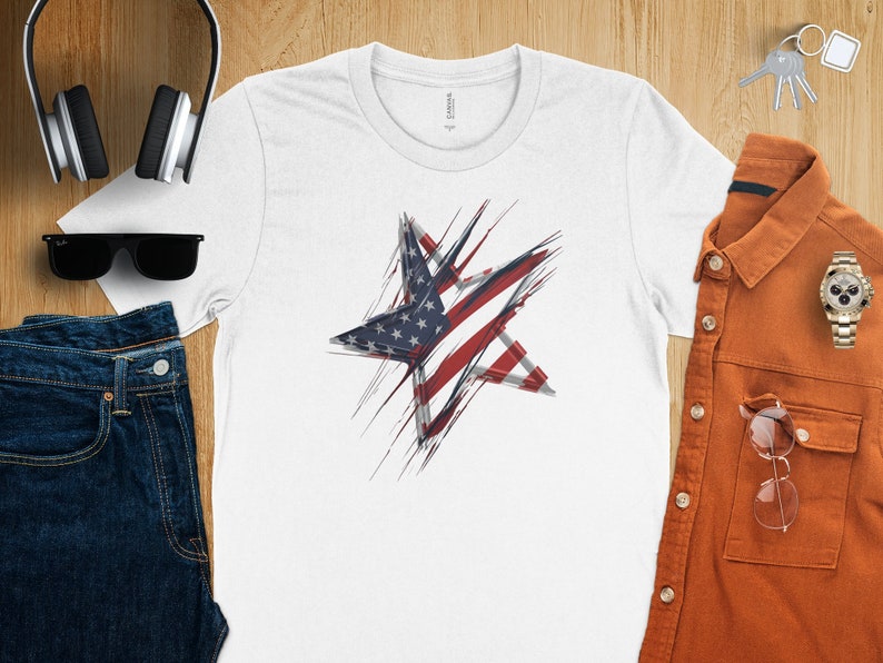 Abstract American Flag Star Design T-Shirt image 5