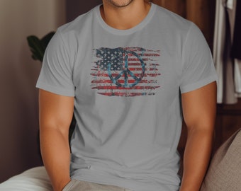 American Flag Peace Sign Vintage Style T-Shirt