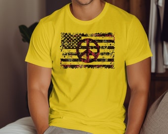 Distressed American Flag Peace Symbol T-Shirt