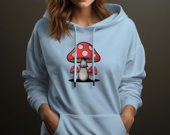 Red Mushroom Sweatshirt, Unisex Graphic Pullover, Amanita Toadstool Illustration, Casual Fungi Apparel, Nature-Inspired Hoodie, Cozy Top