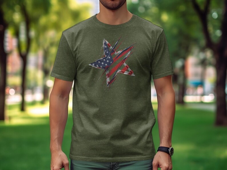 Abstract American Flag Star Design T-Shirt image 4