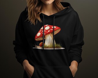 Whimsical Mushroom and Snail Graphic Sweatshirt, Nature Inspired Unisex Top, Casual Fungi Hoodie, Cozy Illustrated Forest Apparel