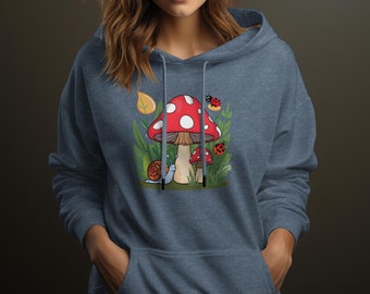 Whimsical Mushroom and Ladybug Illustration T-Shirt, Nature Inspired Graphic Tee, Snail Cute Garden Fauna Shirt, Outdoors Unisex Apparel