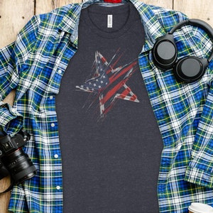 Abstract American Flag Star Design T-Shirt image 1