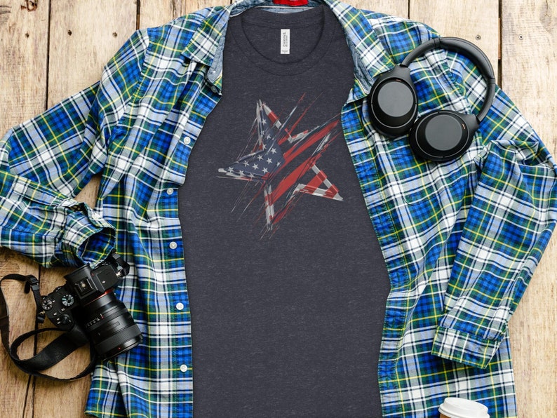 Abstract American Flag Star Design T-Shirt image 1