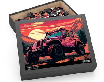 Jeep Pastel Sunset (Jigsaw Puzzle, 3 Sizes),  Customizable Puzzle Option, 3 Size Options, Off-Road Enthusiast Gift, Unique Puzzle Gift, ,