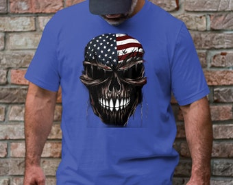 Patriotic Skull Bandana 3/4 color T-Shirt