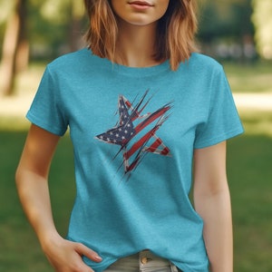 Abstract American Flag Star Design T-Shirt image 6