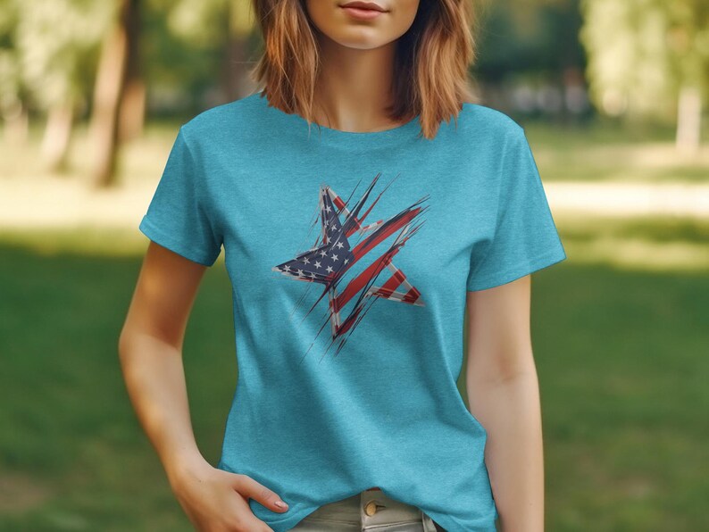 Abstract American Flag Star Design T-Shirt image 6