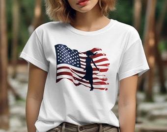 Patriotic T-Shirt with American Flag and Female Silhouette