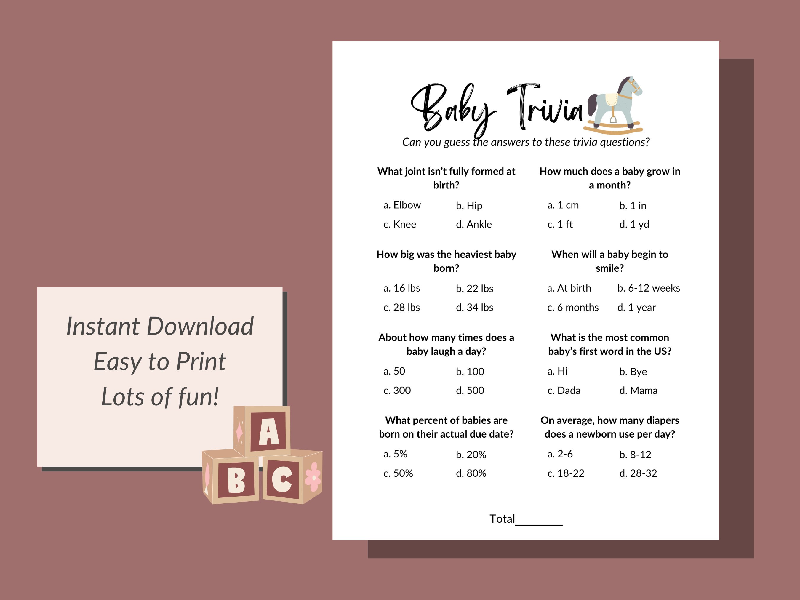 Baby Shower Trivia Game Baby Shower Game Baby Trivia Printable Baby ...