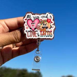 Tacos Valentine Badge Reel |Food Topper | Retractable Badge