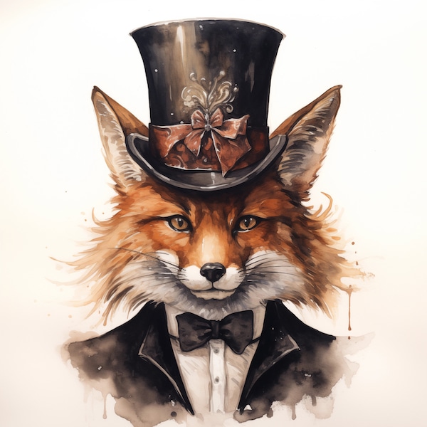 Fox in Top Hat : Instant Download PC & Mobile - Unique Etsy Digital Art for Instant Device Elegance!