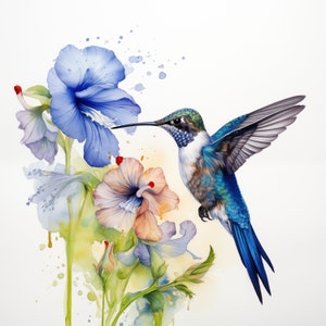 Blue Hummingbird Delight: PC とモバイルですぐにダウンロード - デバイスのエレガンスを即座に実現するユニークな Etsy デジタル アート!