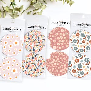 Floral Pattern Car Coasters, Pink Car Accessory, Set of 2