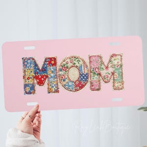 Mom Patchwork Pink Vanity Plate | Mother's Day Gift, Grandma