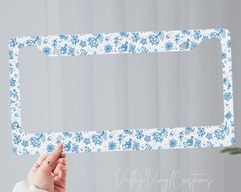 Cadre de plaque d'immatriculation floral bleu - Motif floral élégant