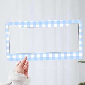 Blue Gingham Pattern License Plate Frame | Checked Border