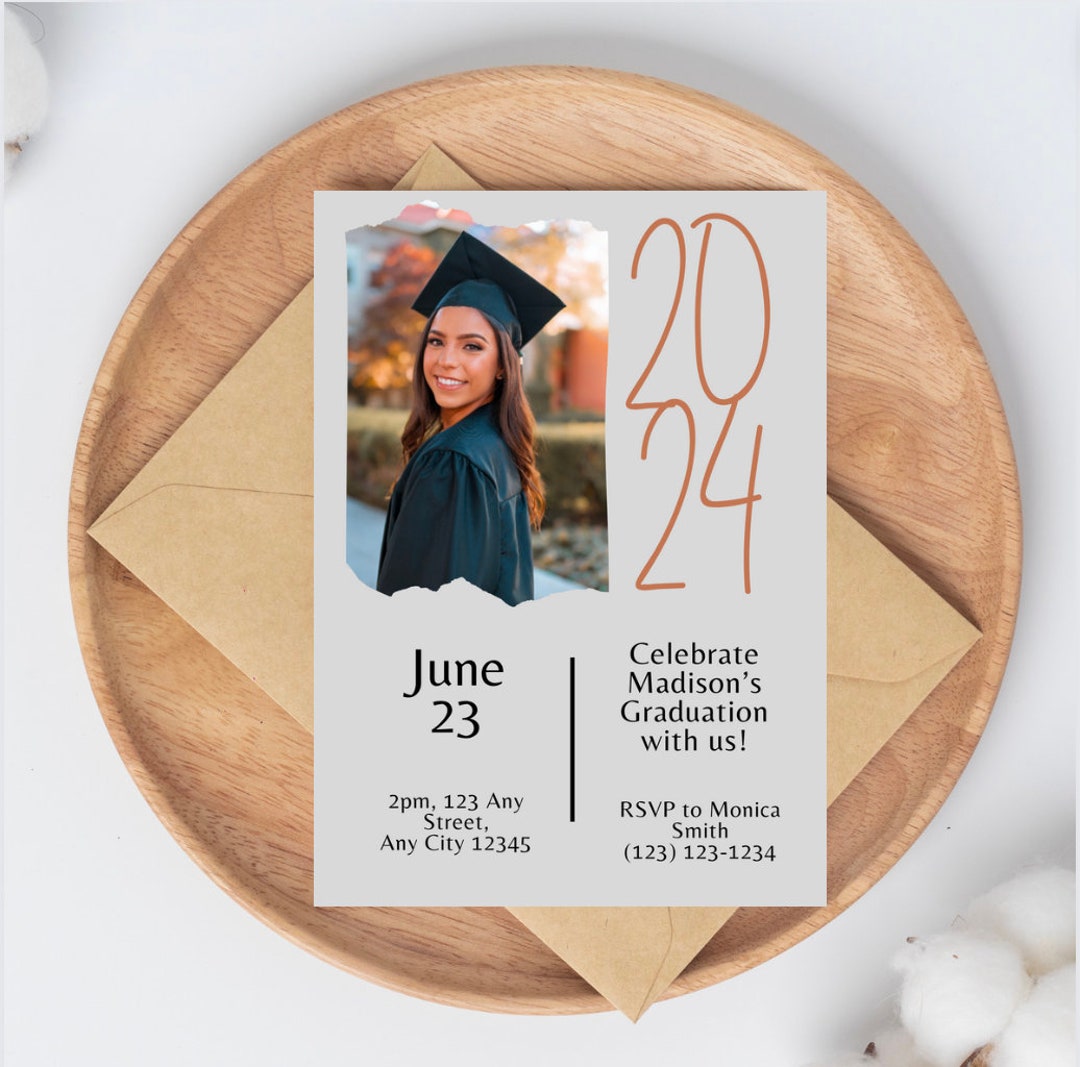 Gray and Orange Image Scrap 2024 Graduation Invitation, Simple