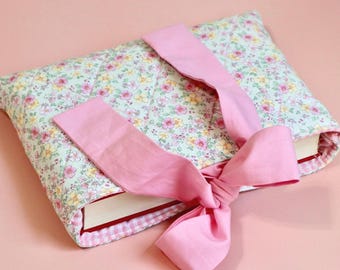 Quilted bible sleeve protector with pocket handmade floral christian gift for women  bible study gift custom padded bible cover with bow
