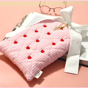Padded Book Sleeve Embroidered Book Cover Pink Kindle Case With Bow Kindle Sleeve Girly Bookish Gift For Women Book Lover Gift For Teacher