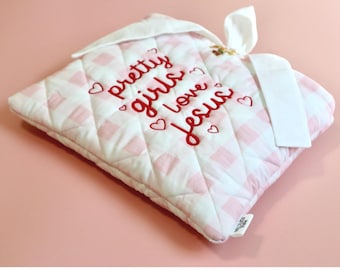 Embroidered book bag for church bible bag quilted bible cover for women bible carrying case custom baptism gift for girl bookworm gift ideas