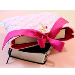 Custom embroidered bible sleeve quilted cover with bow handmade christian women gift idea book protector faith inspired bible accessory bag