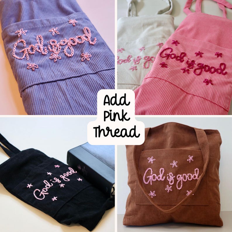 Beautifully handmade Christian tote bag embroidered with “Faith Over Fear” in an elegant, handcrafted design. The corduroy texture adds a modern, cozy feel, while the large front pocket and internal organizer pockets make it practical for church, travel, or everyday use. A perfect religious gift for women, this bag serves as a stylish Bible carrier, Sunday school tote, or faith-affirming daily companion. Girl Baptism Gift For Sister Birthday Gift Custom embroidery tote bag.