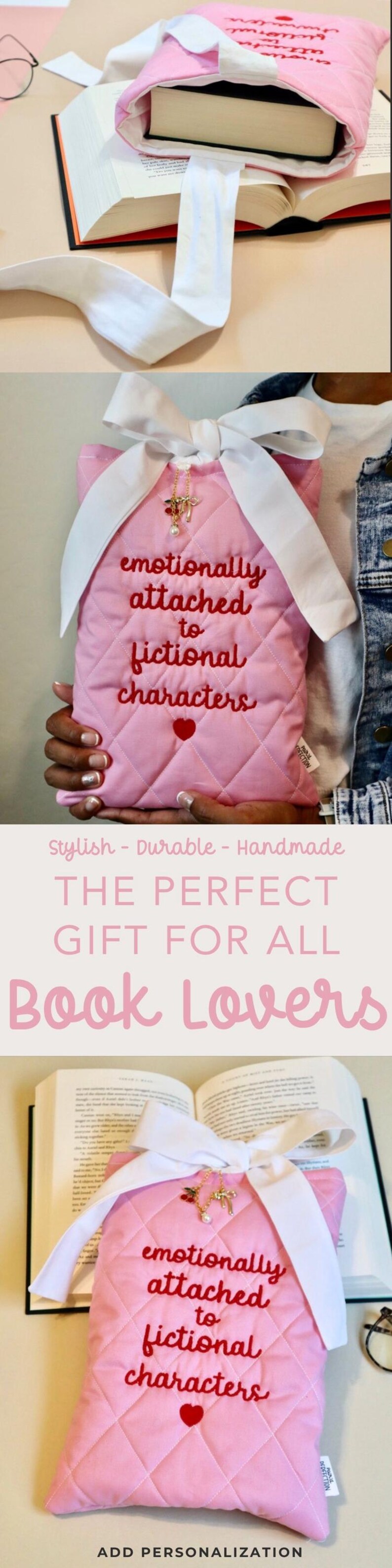 Gift Idea For book reader or book club member gift custom book cover for large hardcover book sleeve pink