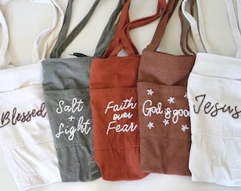 Embroidered Christian Corduroy Tote Bag Bible Study Shoulder Bag with Zipper Corduroy Bible Tote Faith-Inspired Christian Gift Custom Tote