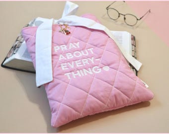 Embroidered Bible Book Cover Personalized Quilted Sleeve Christian Gift for Her Custom Fabric Bible Carrier for Church Bible Study Gift Idea