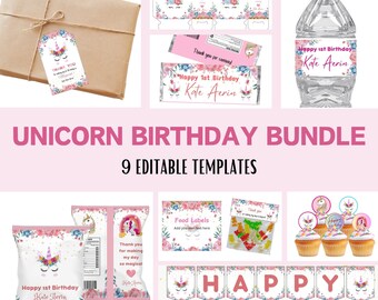 Unicorn birthday bundle Unicorn birthday decoration Unicorn party decor Unicorn birthday Girl Unicorn birthday bundle digital download