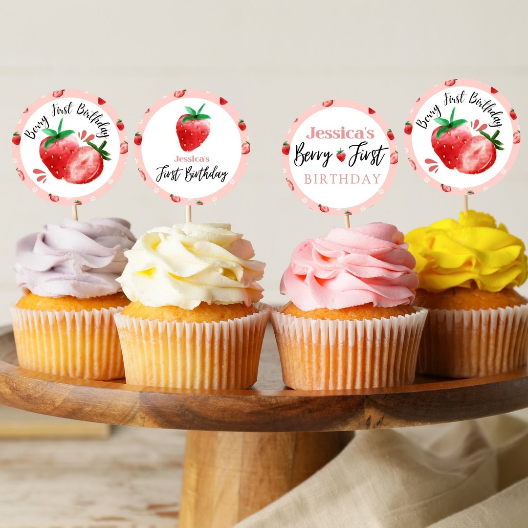 Berry First Birthday Cupcake Toppers Strawberry 1st Birthday Cup Cake ...