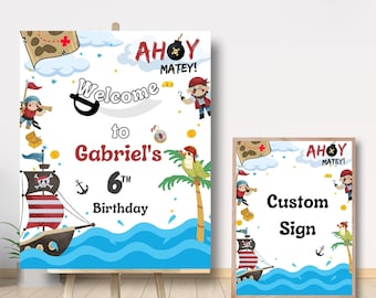 Editable Pirate Birthday Party Welcome Custom Sign Pirate Party Decorations Pirate Party Printable For Boy Canva Template Instant Download