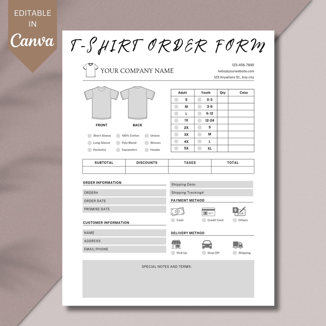 T-shirt Order Form Template Custom Tshirt Order Form Printable Small ...