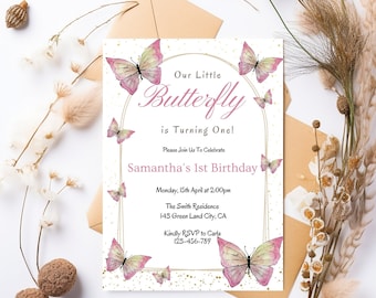Invitación de cumpleaños de mariposa Plantilla de invitación de mariposa Chica Fiesta de mariposa Fiesta de cumpleaños para niñas Plantilla Canva Descarga instantánea