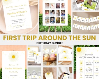 First Trip Around The Sun Birthday Invitation Bundle Decorations 1st Trip Around The Sun Birthday Theme Editable Birthday Digital Download