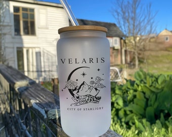 Velaris City of Starlight Coffee Cup, 17oz ACOTAR Glass with Lid and Straw, Booktok Smut Mug, Romantasy Book Lover Gift, Fourth Wing Tumbler