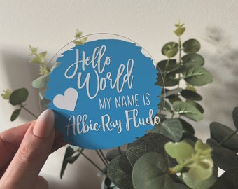 Hello World Personalised Disc | Baby Announcement | Newborn Keepsake | Name Announcement | Hello World | Baby Photo Props | Baby Shower