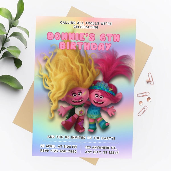 Trolls Birthday Invitation | Trolls Birthday Invite | Poppy Birthday Invitation | Editable Trolls Invite | Printable