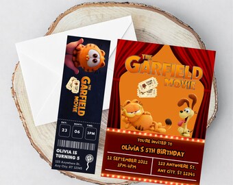 orange cat Movie Birthday Invitation| Movie Ticket Style Invite | Cinema Style Birthday Party Invitation  | Editable Instant Download Invite