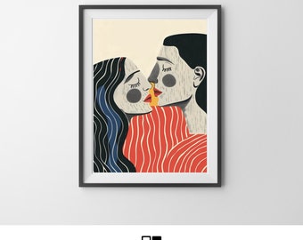 Los amantes abstractos abrazan la impresión de arte ilustración de amor minimalista moderna decoración de pared imprimible romántica descarga digital instantánea