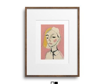 Morden abstract female portrait artwork pink minimalist woman illustration printable wall art instant download chic home decor print