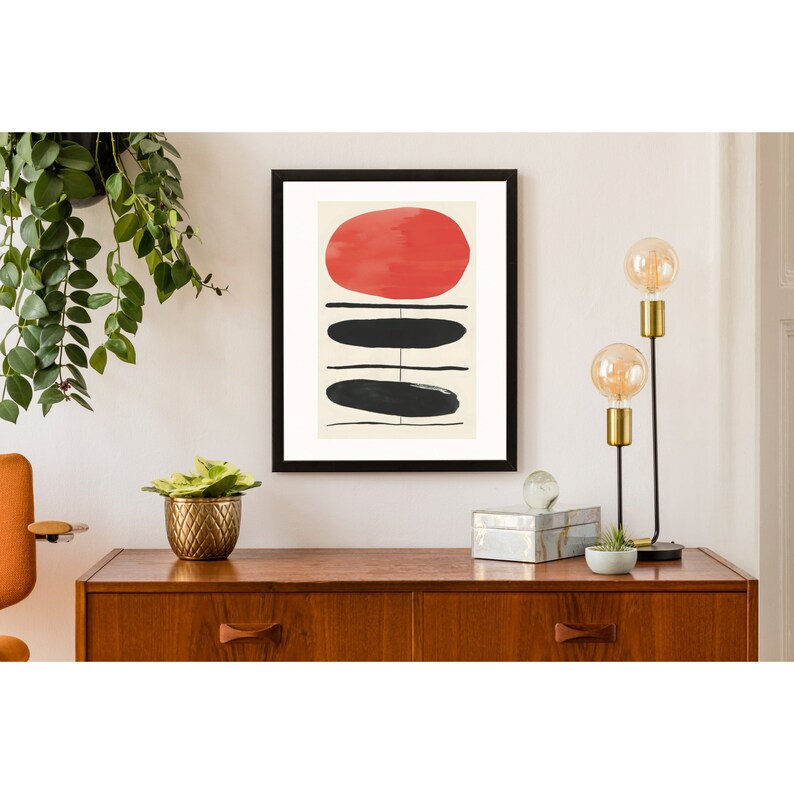 Minimalist Red and Black Abstract Art Print Modern Geometric Digital ...