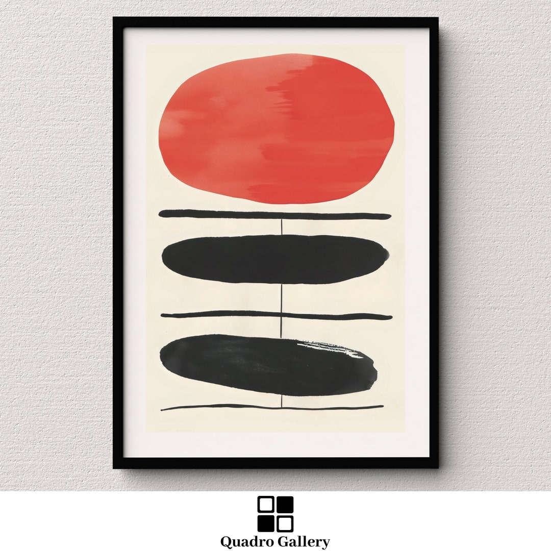 Minimalist Red and Black Abstract Art Print Modern Geometric Digital ...