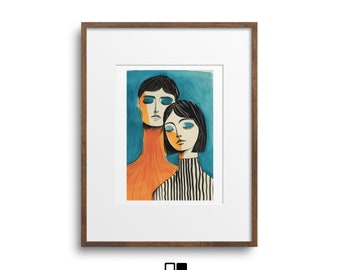 Amantes minimalistas abstractos imprimibles decoración moderna del hogar descarga digital línea romántica impresión de arte
