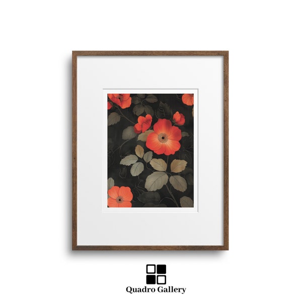 Modern botanical print instant download floral wall art red poppy printable artwork nature inspired home wall decor