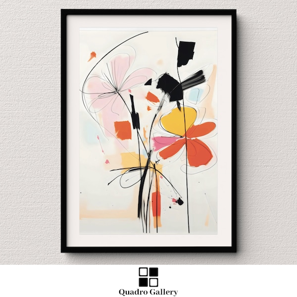 Modern abstract floral printable art botanical instant download bold pink and orange flower wall decor for home and office artwork