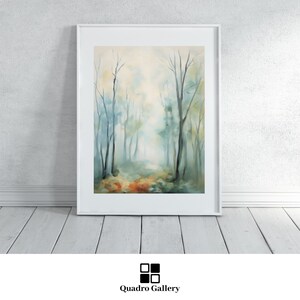 Autumn botanical art printable impressionist forest wall art misty morning trees digital download abstract fall leaves wall decor home art